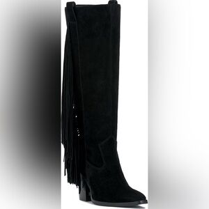 Vince Camuto Pelia Fringe Knee High Women’s Black Suede Heeled Boots size 10